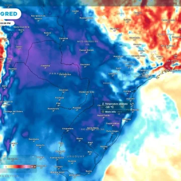 Previsão de anomalia de temperatura nesta sexta-feira (8), de acordo com o ECMWF.